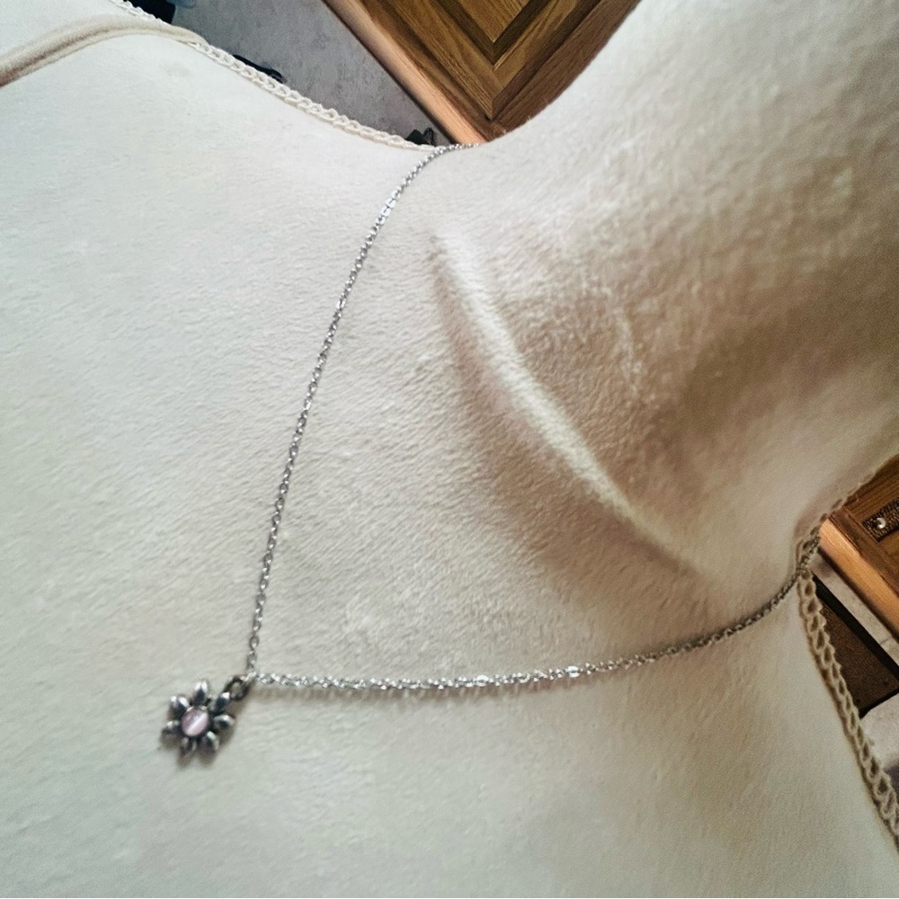 Handcrafted repurpose cat eye glass floral pendant on chain necklace